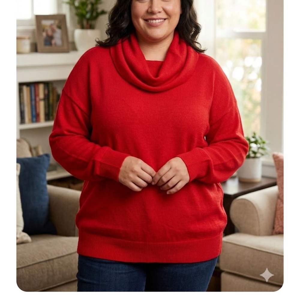 Women's Red Cowl Neck Sweater - Classic Cozy Knit